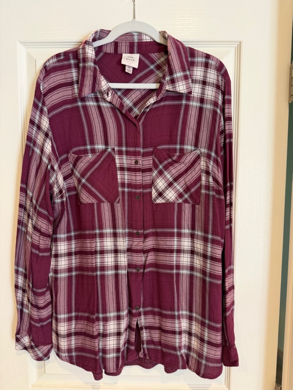 Knox Rose Maroon and White Plaid Button-Up Shirt